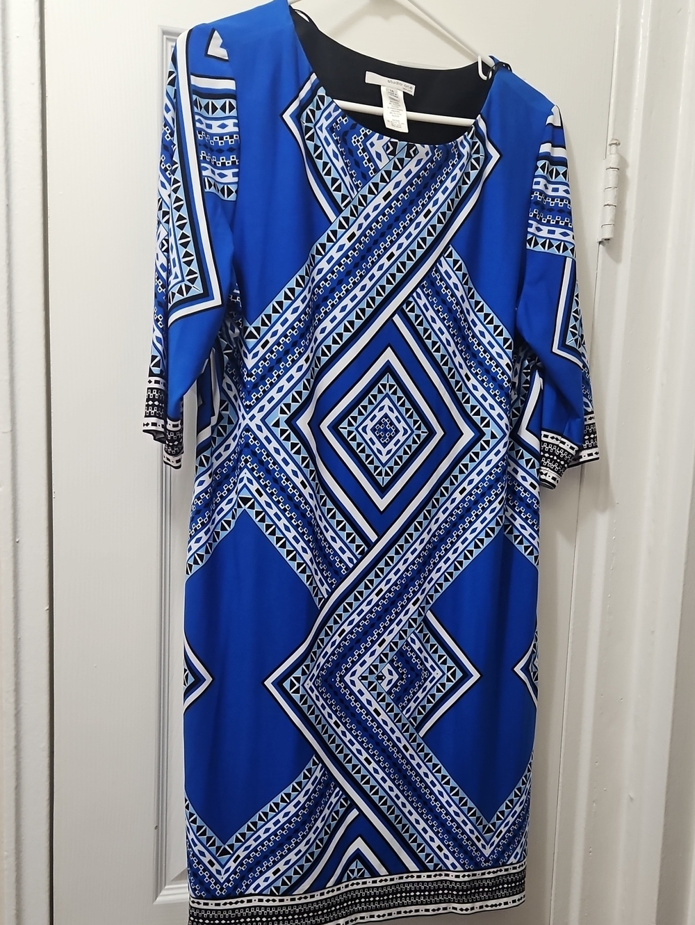 Bold Blue Geometric Midi Dress by Studio One